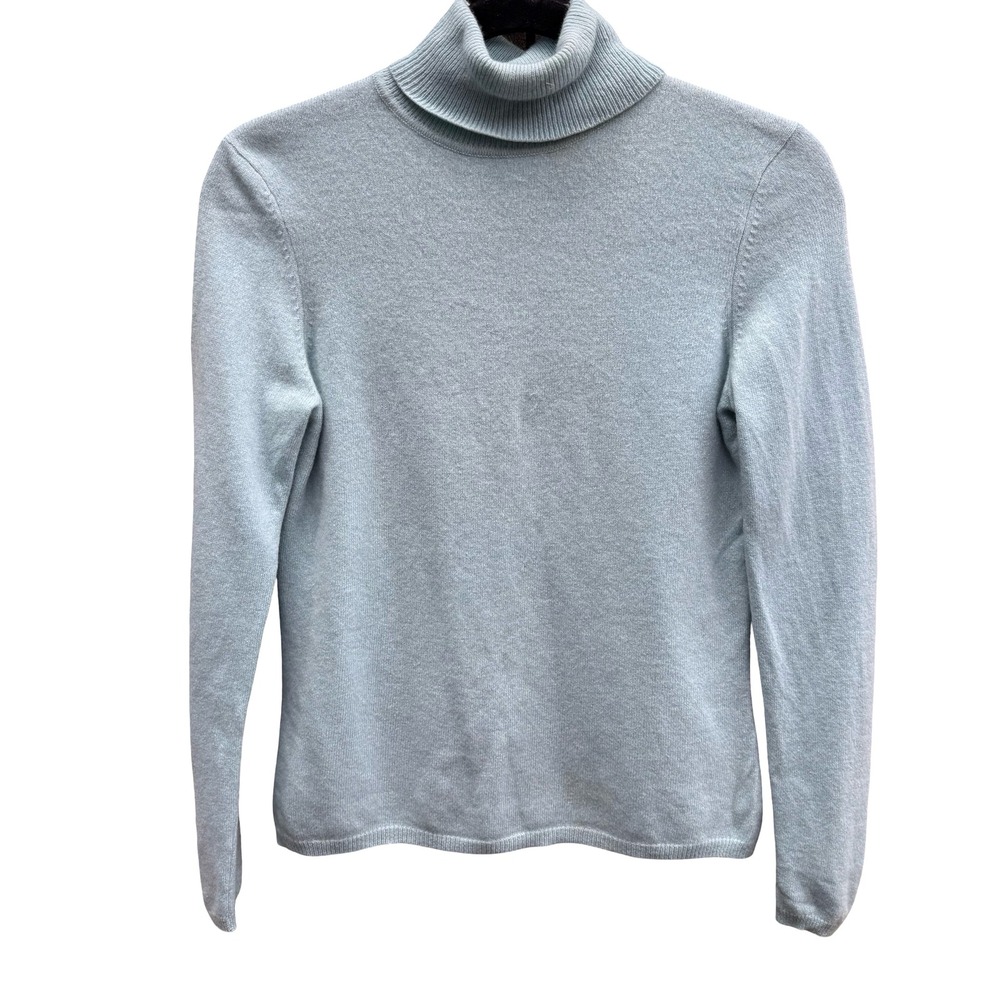 Charter Club 100% Cashmere Minimalist Preppy Turtleneck Sweater Pastel Blue S